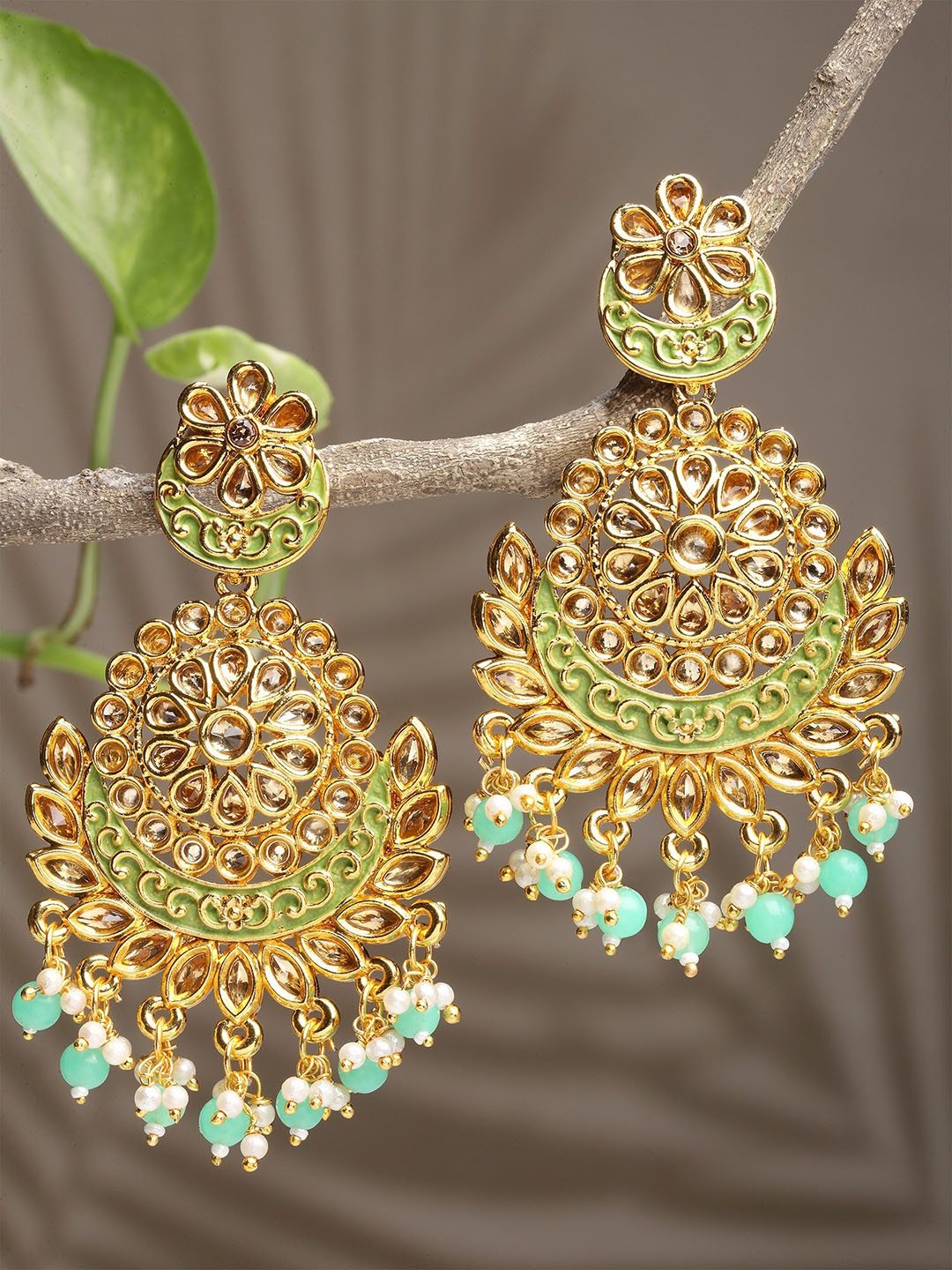 

KARATCART Green & Gold-Plated Classic Drop Earrings