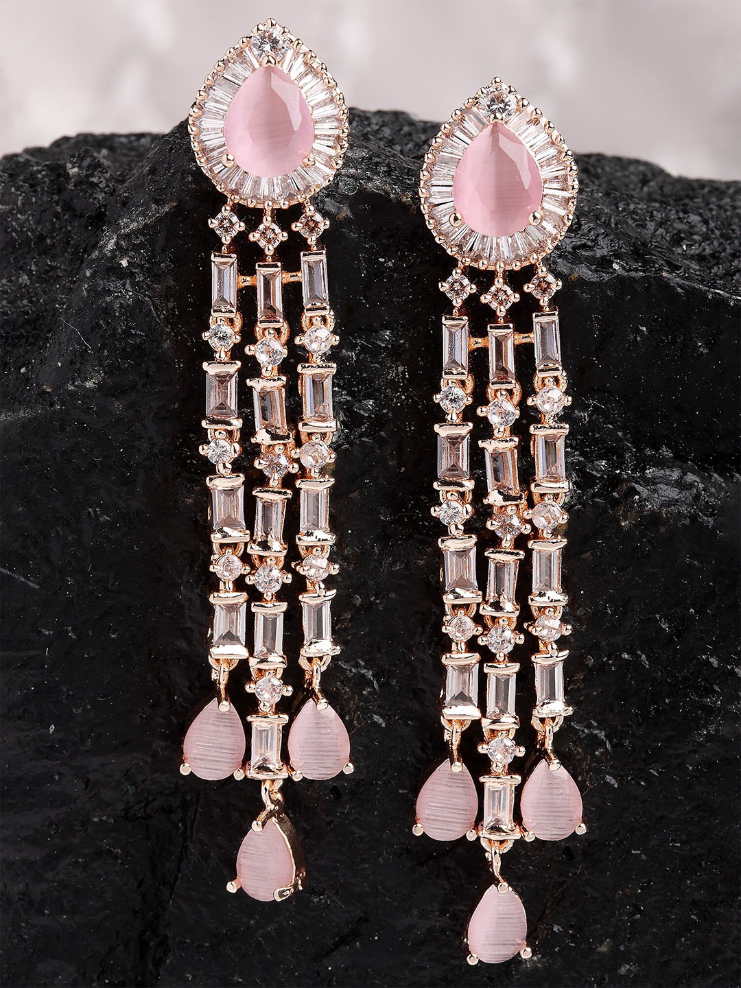 

KARATCART Rose Gold & Peach-Coloured Classic Drop Earrings