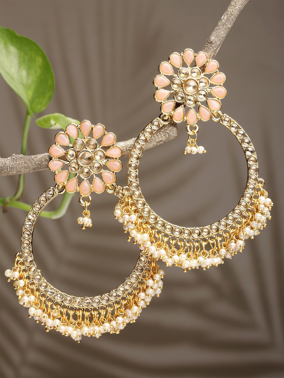 

KARATCART Peach-Coloured & Gold-Plated Classic Drop Earrings