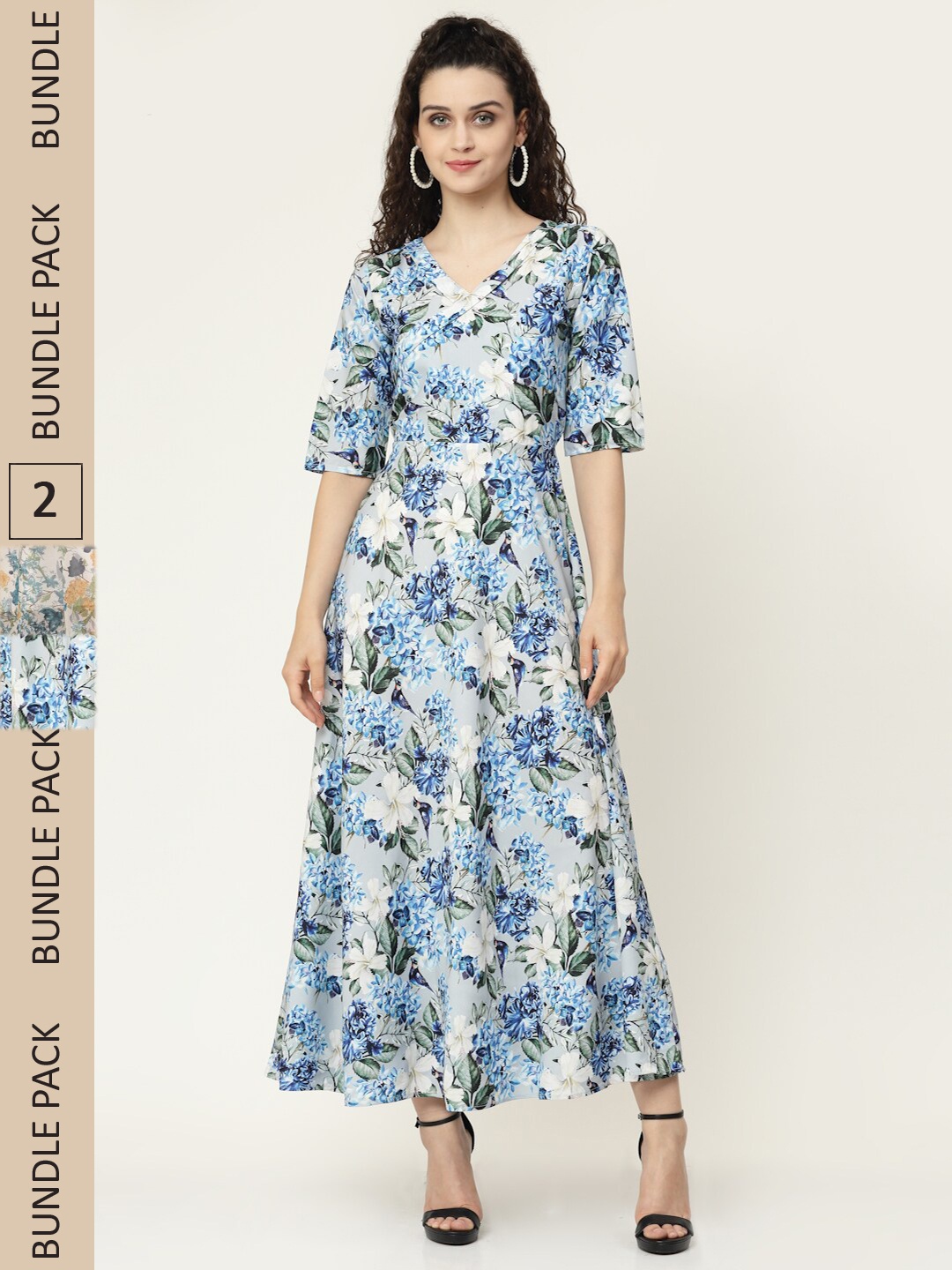

MISS AYSE Blue & Grey Floral Georgette Ethnic Maxi Dress Pack of 2
