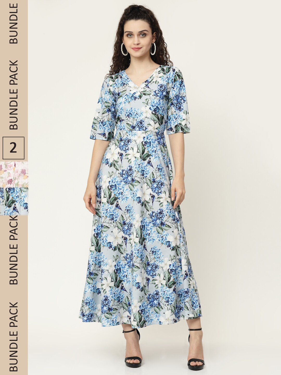 

MISS AYSE Blue & Pink Floral Georgette Ethnic Maxi Dress Pack of 2