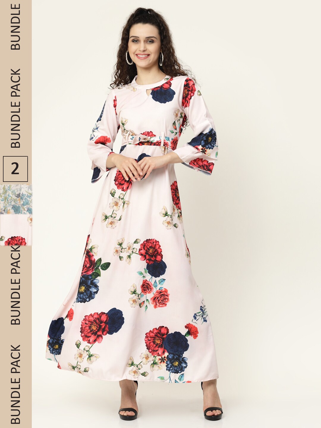 

MISS AYSE White & Blue Floral Georgette Maxi Maxi Dress