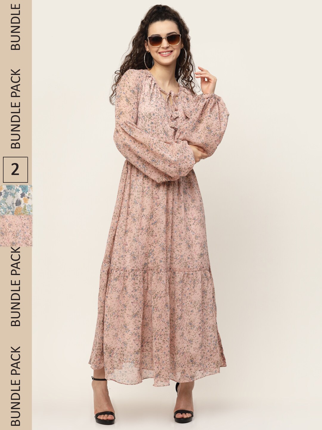 

MISS AYSE Mauve & Blue Pack Of 2 Floral Printed Georgette Maxi Dress