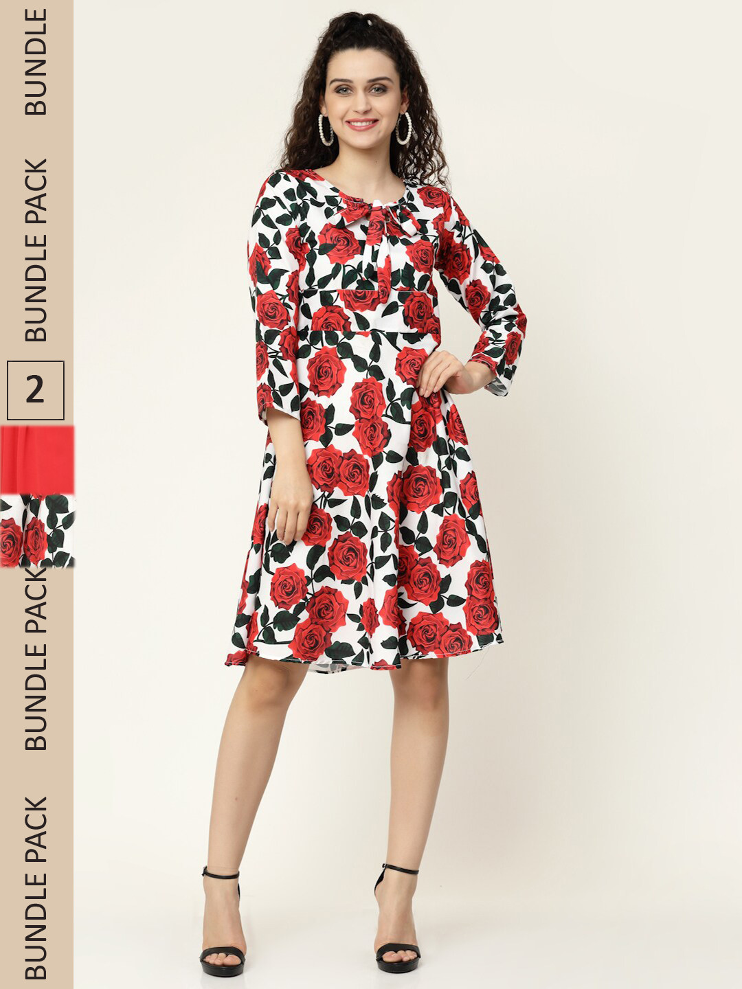 

MISS AYSE White & Red Pack Of 2 Floral Printed Georgette Maxi Maxi Dress