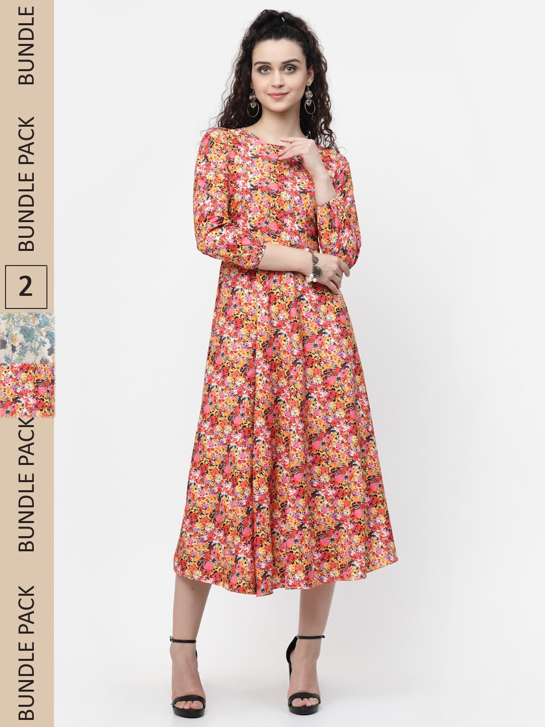 MISS AYSE Orange & Blue Pack Of 2 Floral Printed Georgette Maxi Maxi Dress