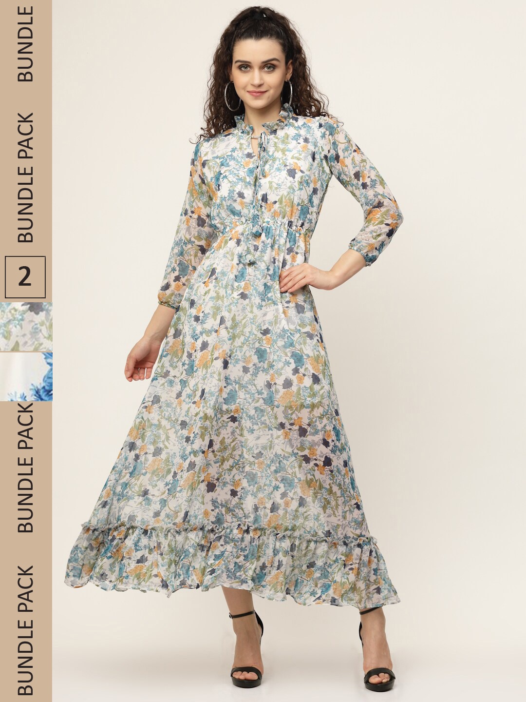 

MISS AYSE Blue & White Pack Of 2 Floral Printed Georgette Maxi Dress