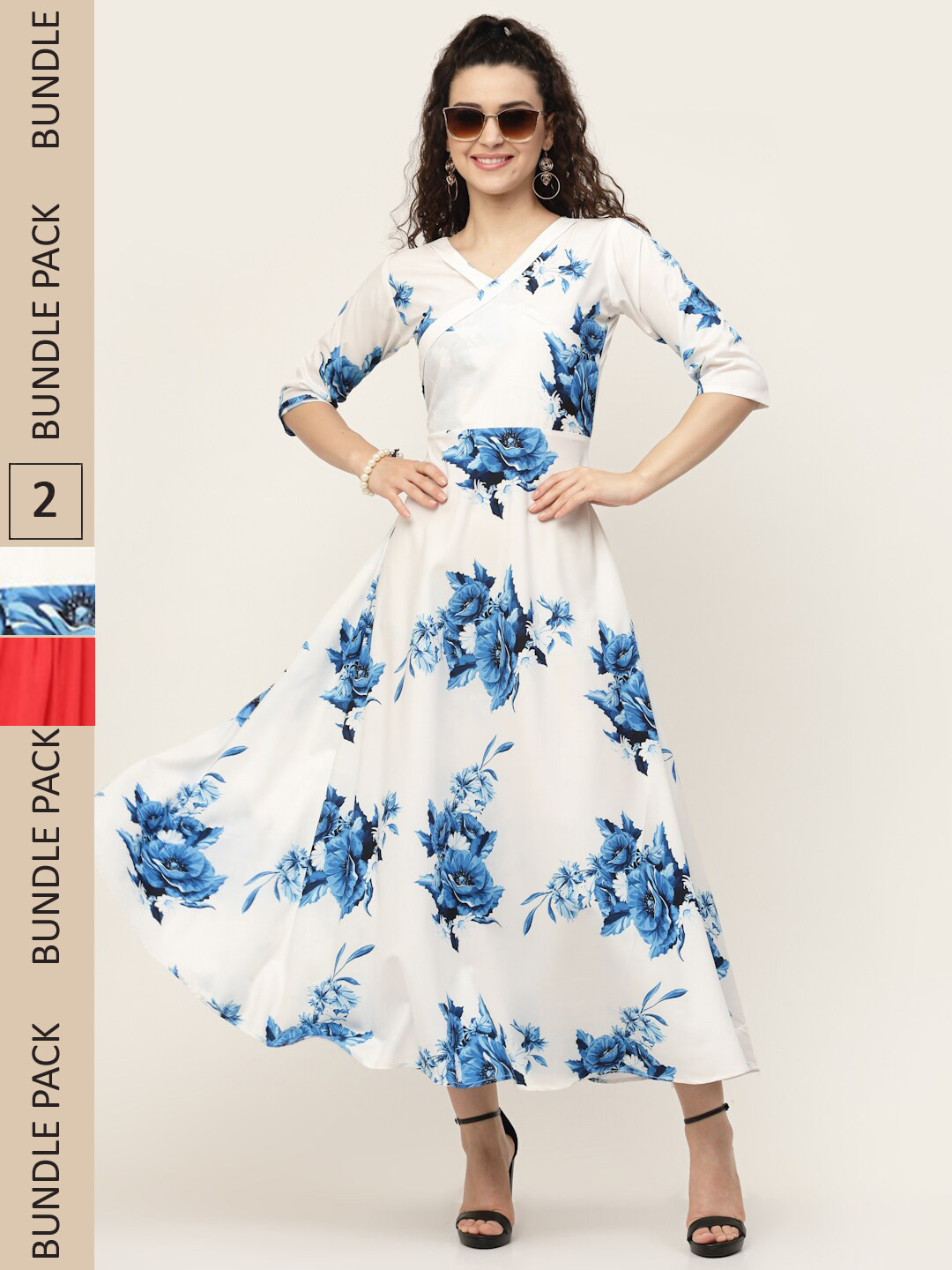 

MISS AYSE White & Red Pack Of 2 Floral Printed Georgette Maxi Dress