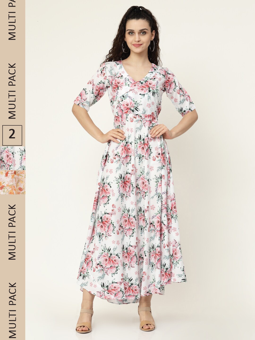 

MISS AYSE White Floral Tie-Up Neck Georgette Maxi Midi Dress