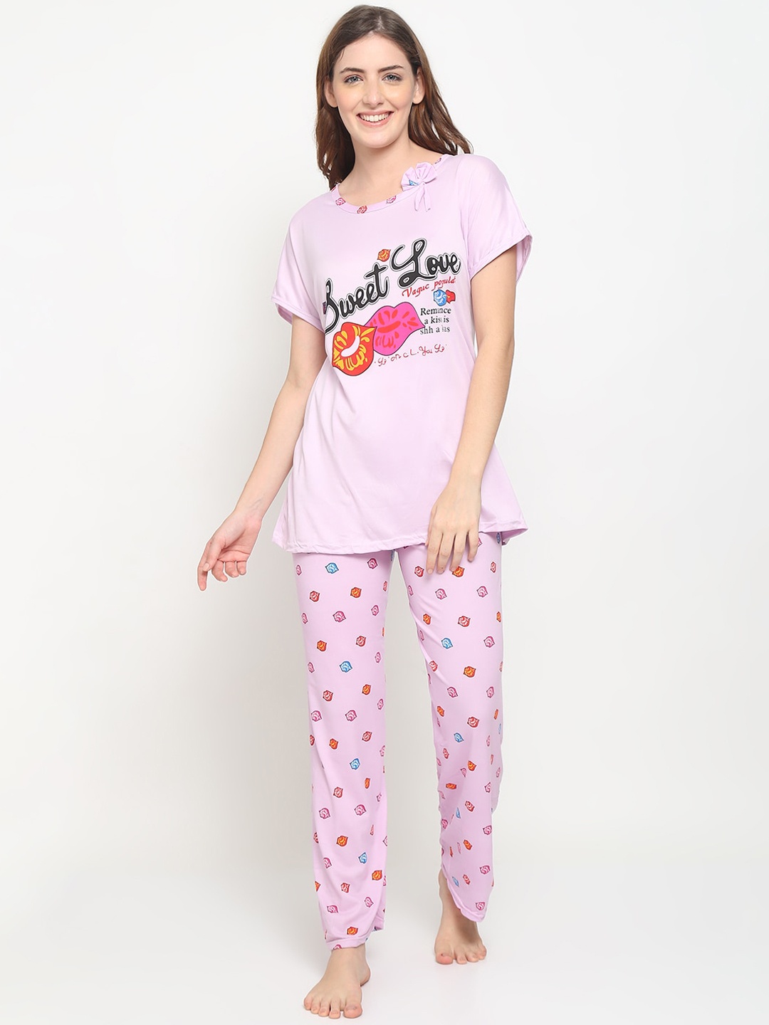 

Jinfo Women Pink & Blue Printed Night suit