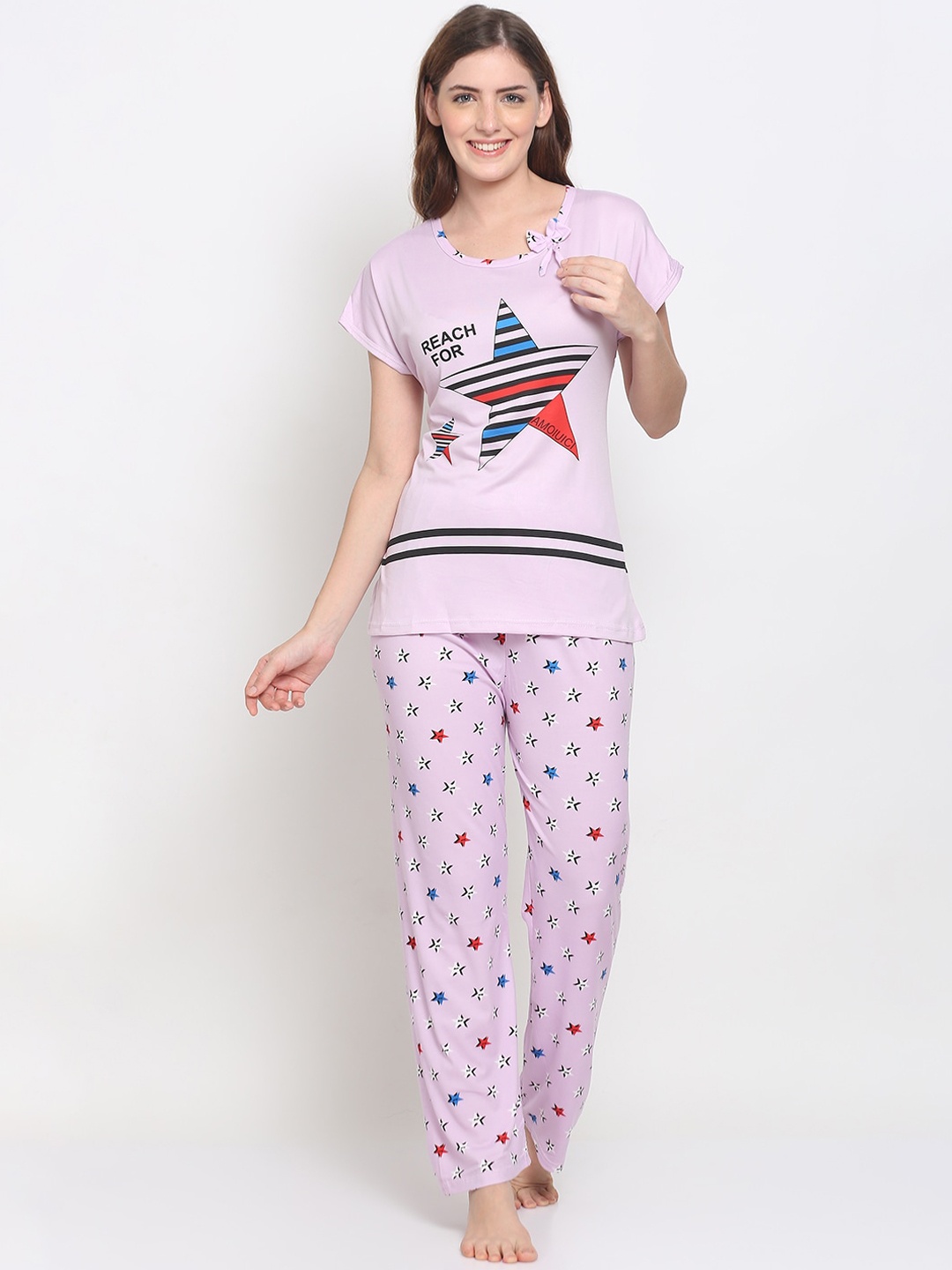 

Jinfo Women Pink & Red Printed Night suit