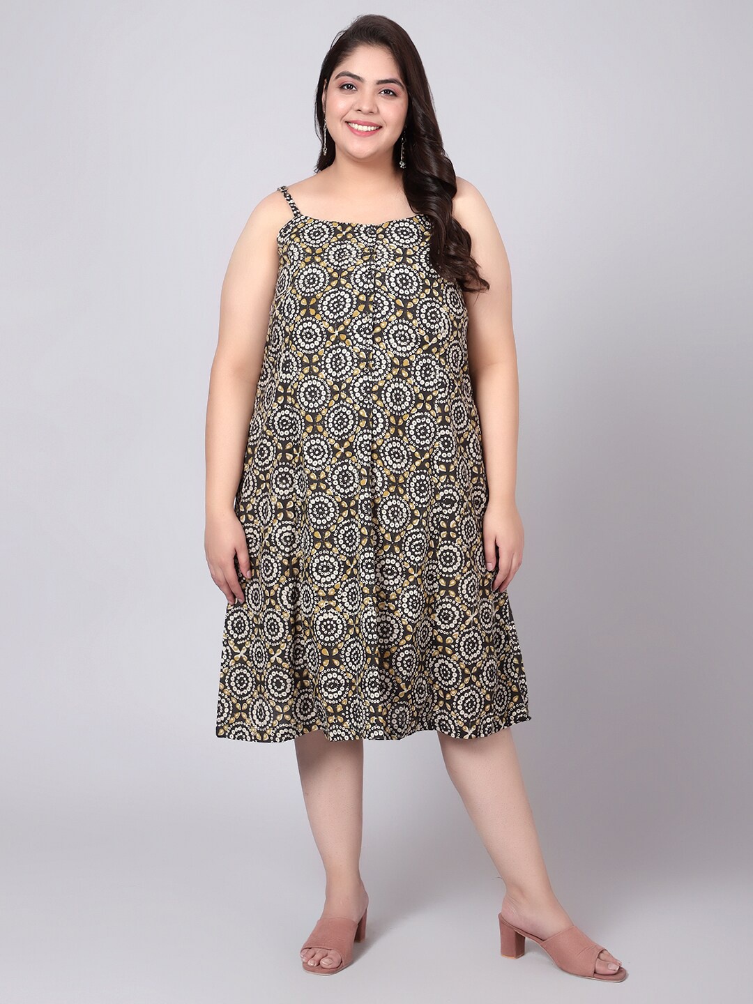 

Indietoga Plus Size Brown Hand Block Printed Pure Cotton Dress