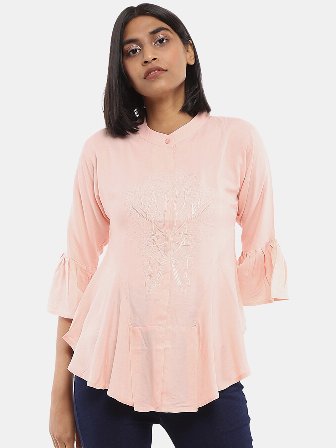 

V-Mart Women Peach Classic Mandarin Collar Casual Shirt