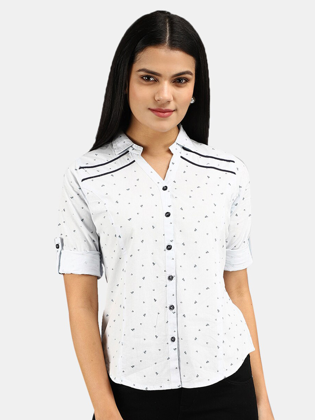 

V-Mart Women Classic Floral Printed Cotton Casual Shirt, Blue