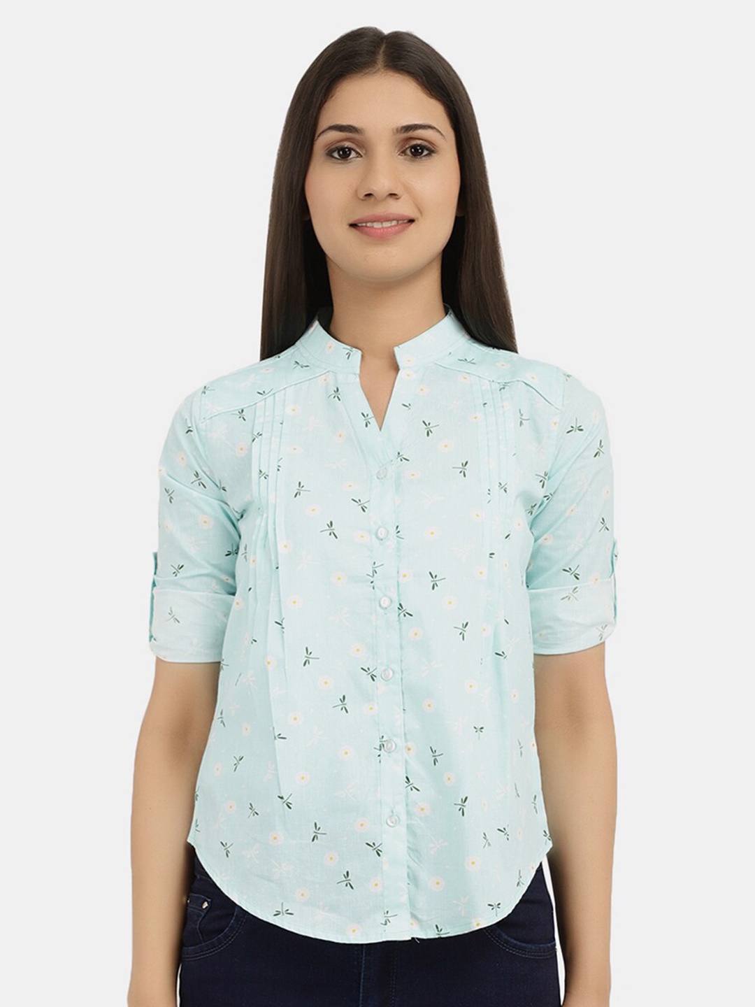 

V-Mart Women Sea Green Classic Floral Printed Cotton Casual Shirt