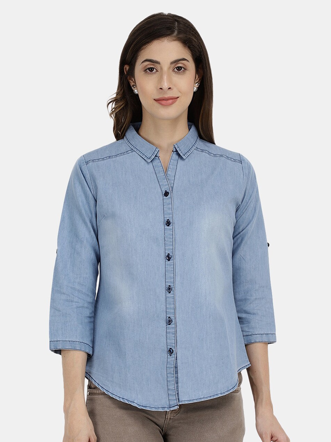 

V-Mart Women Blue Classic Slim Fit Cotton Casual Shirt