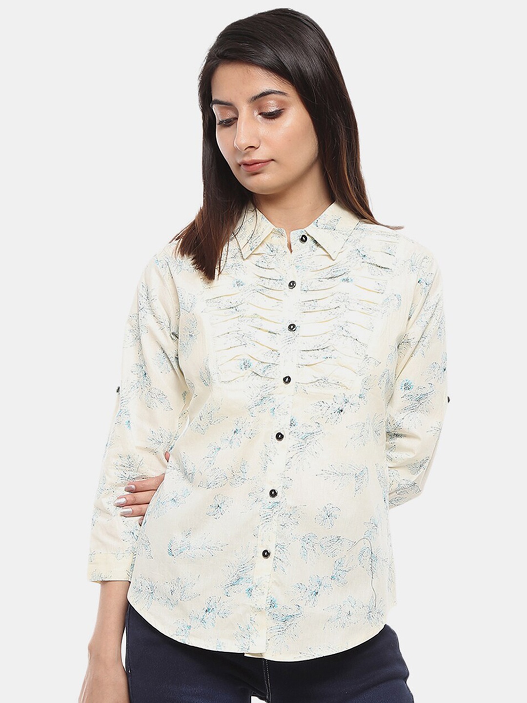 

V-Mart Women Yellow Classic Floral Printed Cotton Casual Shirt