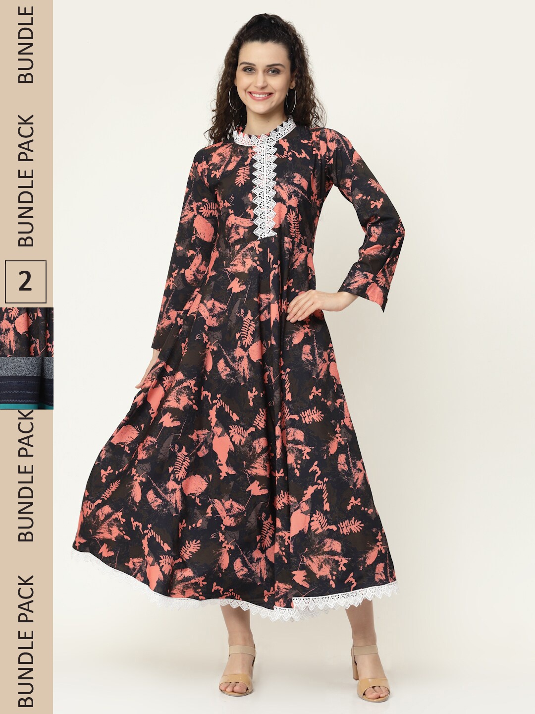 

MISS AYSE Brown & Blue Floral Ethnic Midi Dress Pack of 2