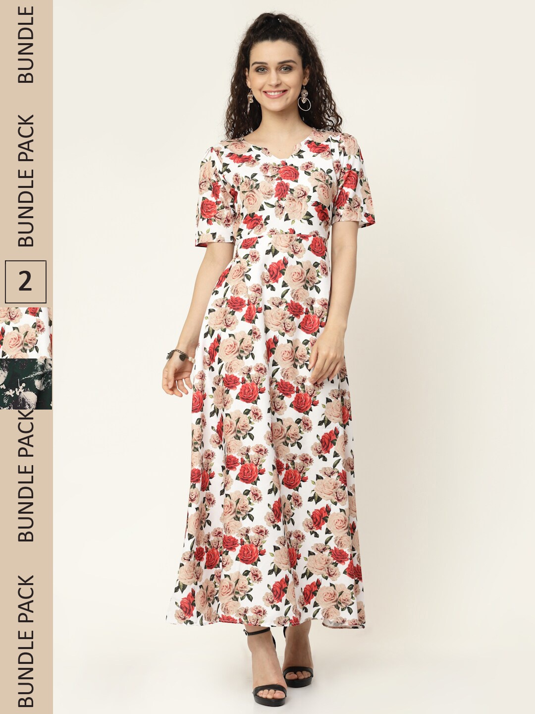 

MISS AYSE Red & Green Floral Ethnic Maxi Dress Pack of 2