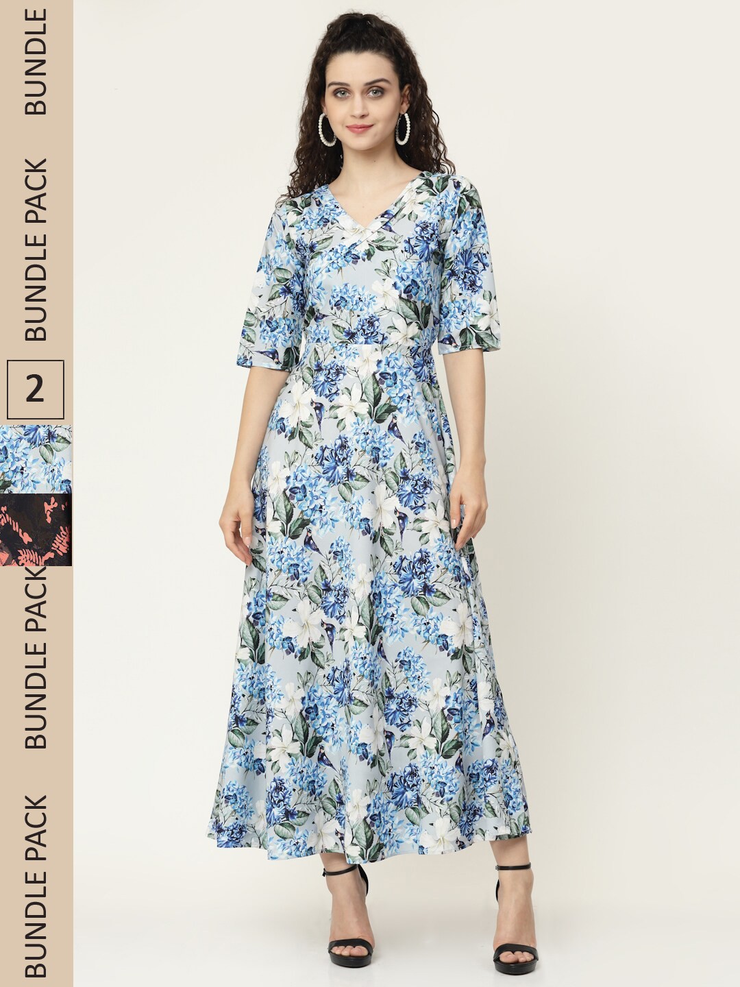 

MISS AYSE Blue & Orange Floral Ethnic Midi Dress Pack of 2