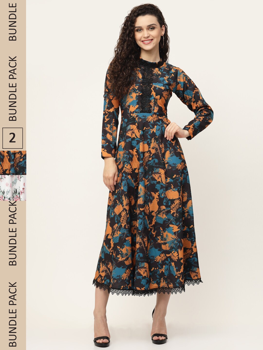 

MISS AYSE Black & White Pack Of 2 Floral Printed Midi Dress