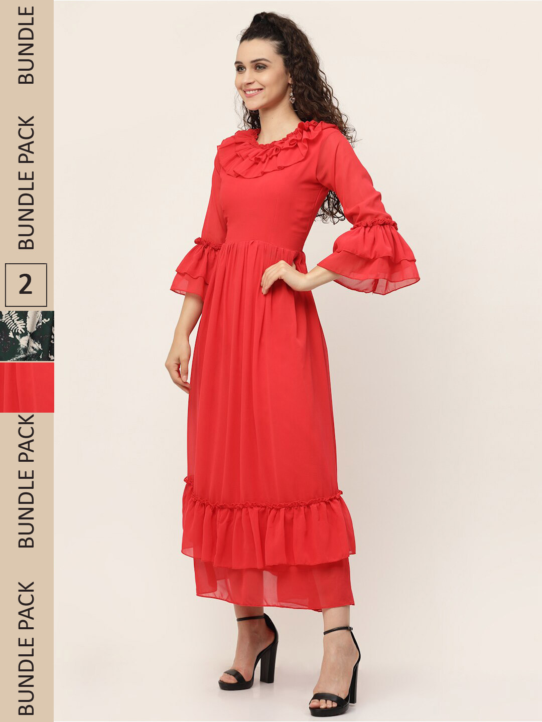 

MISS AYSE Red & Black Pack Of 2 Floral Printed Georgette Maxi Dress