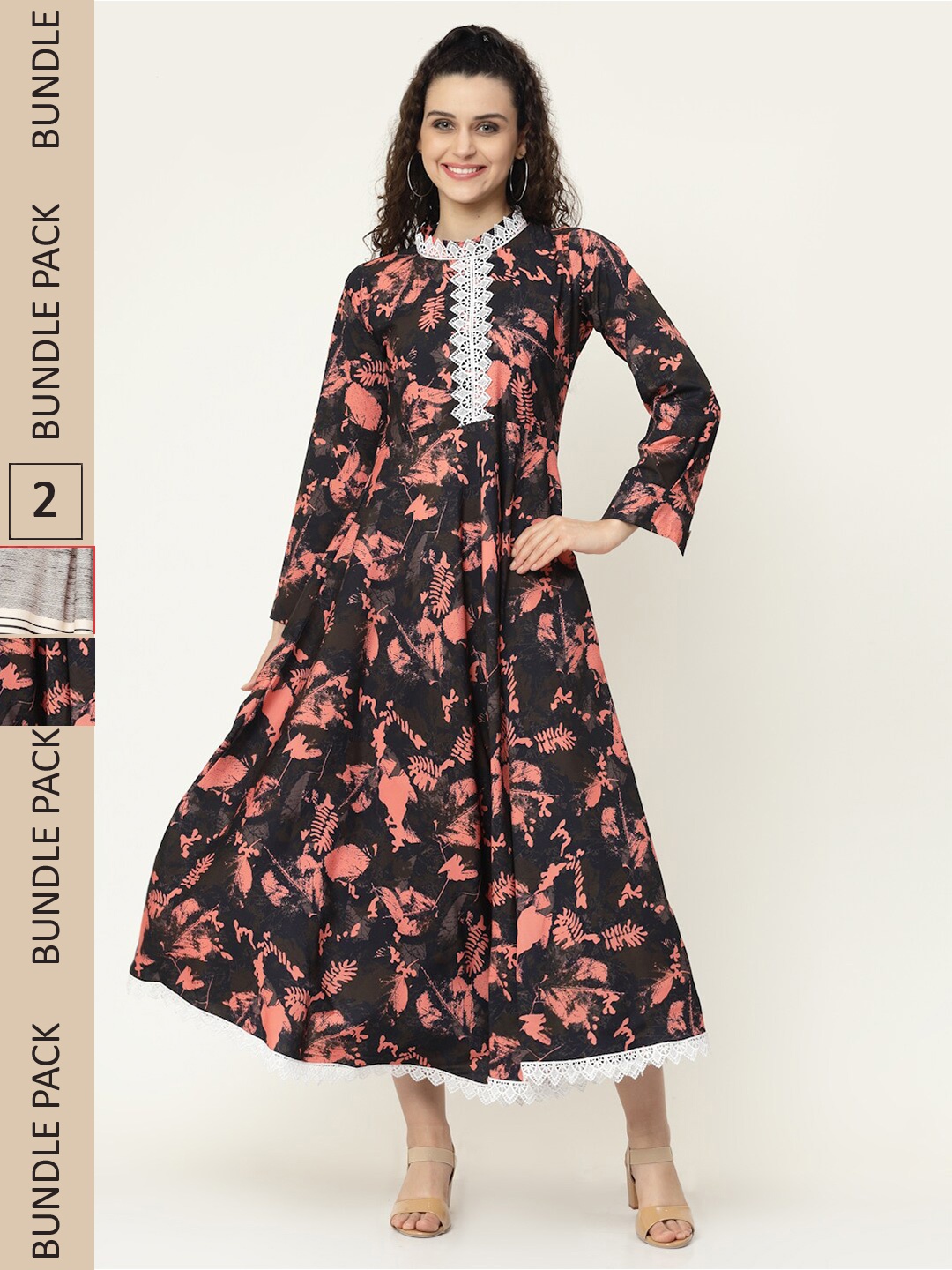 

MISS AYSE Black & Grey Pack Of 2 Floral Printed Midi Dress