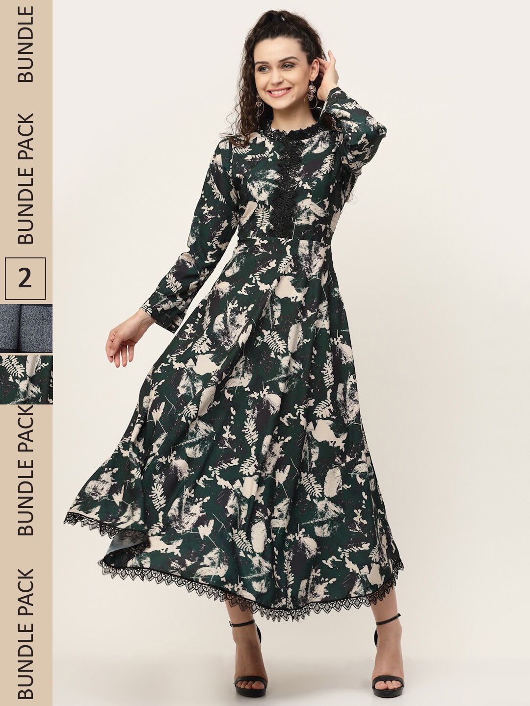 

MISS AYSE Pack Of 2 Green & Navy Blue Maxi Dress