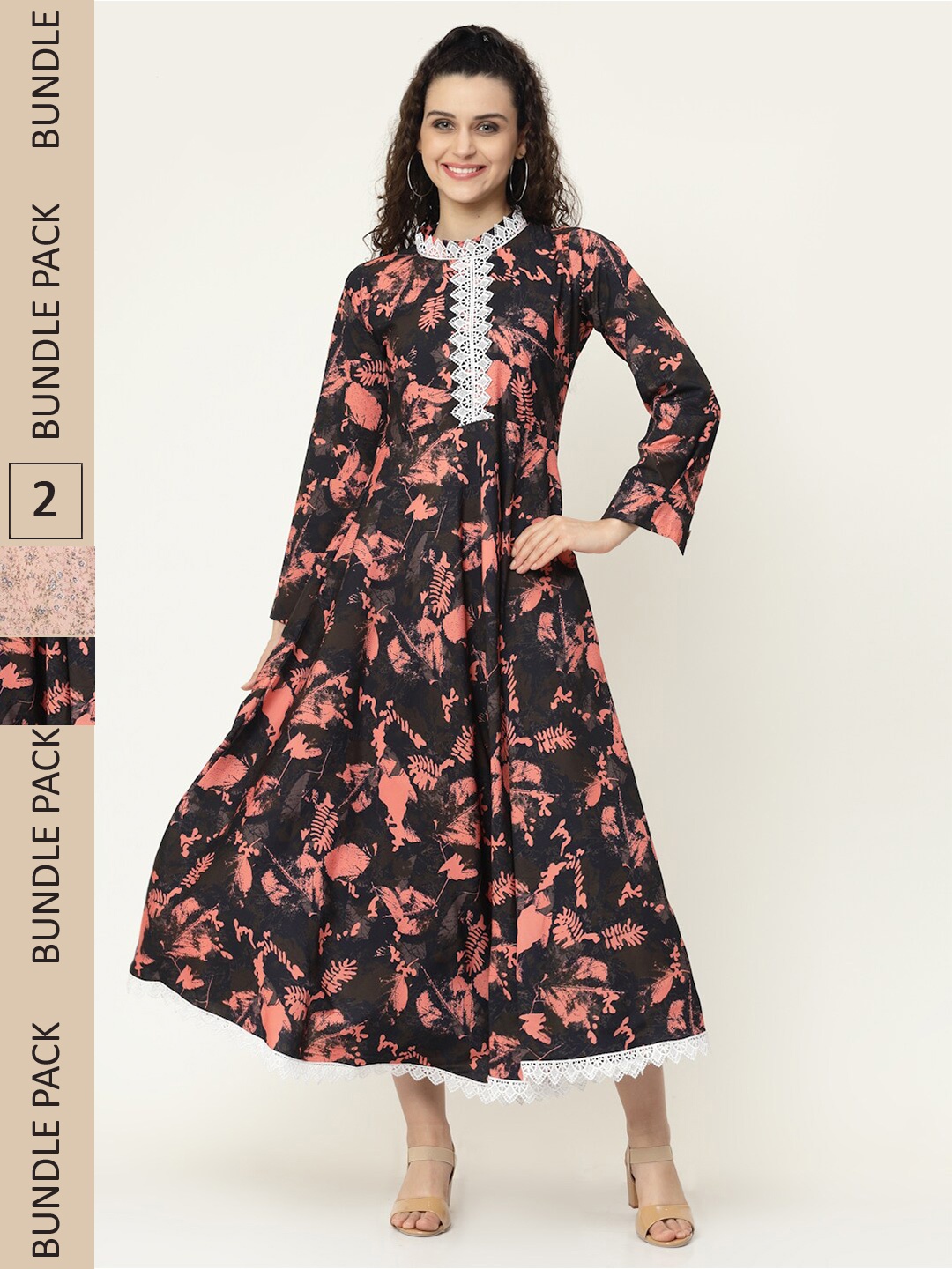 

MISS AYSE Pack Of 2 Black & Nude Georgette Maxi Dress