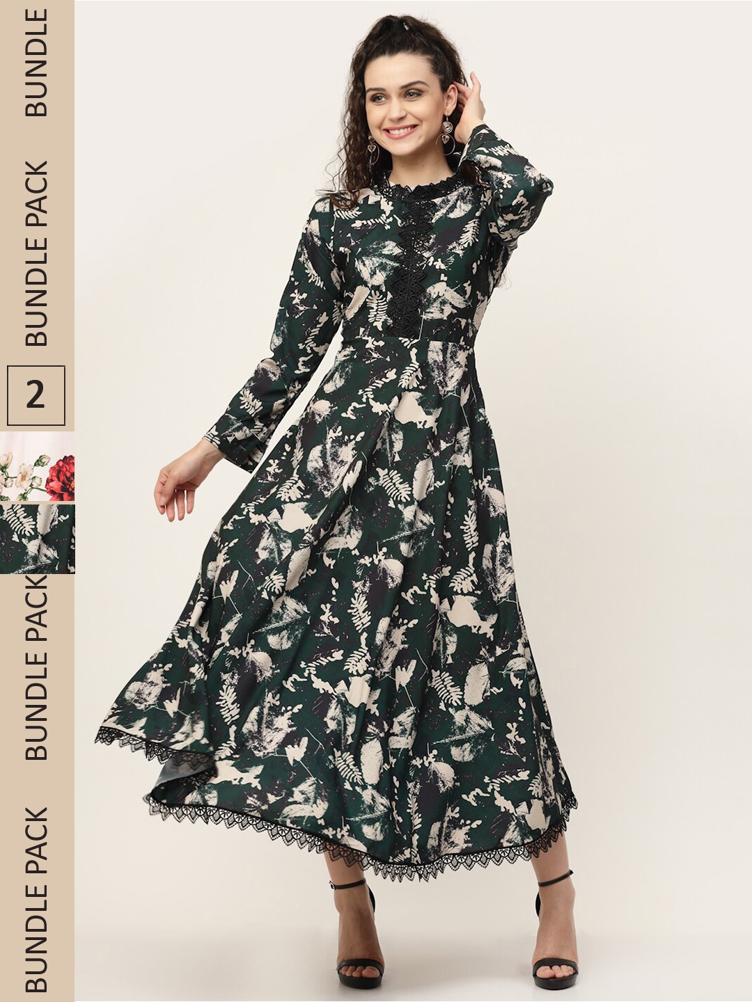 

MISS AYSE Pack Of 2 Green & Off White Maxi Dress