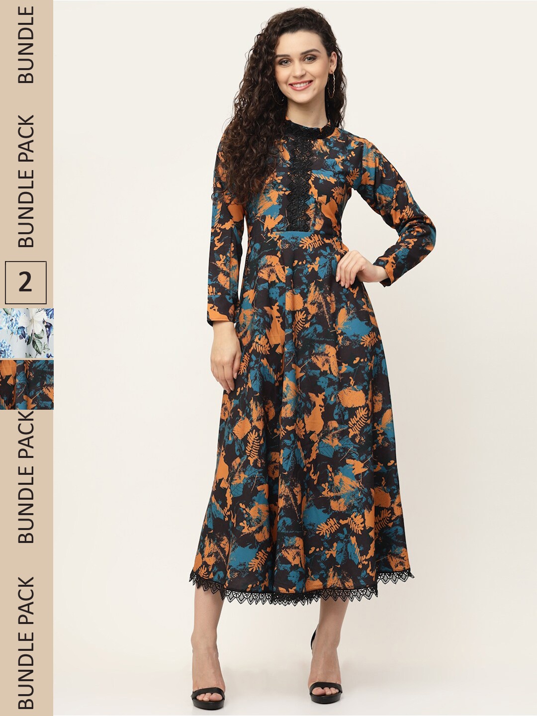 

MISS AYSE Pack Of 2 Black & Blue Georgette Maxi Dress