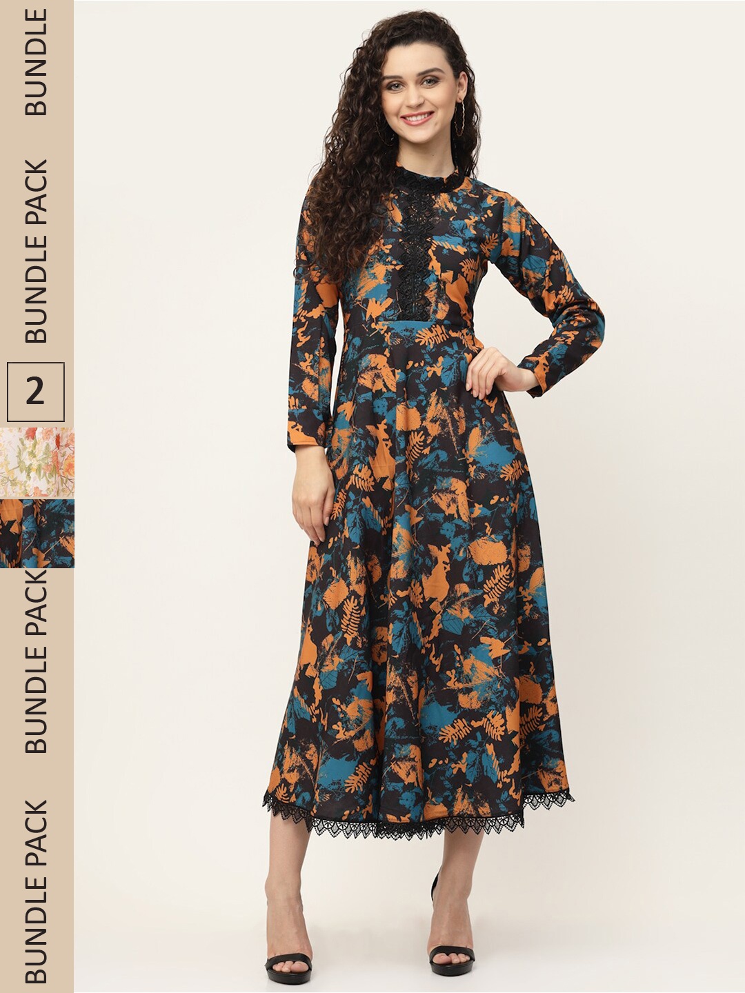 

MISS AYSE Pack Of 2 Black & Beige Georgette Maxi Dress