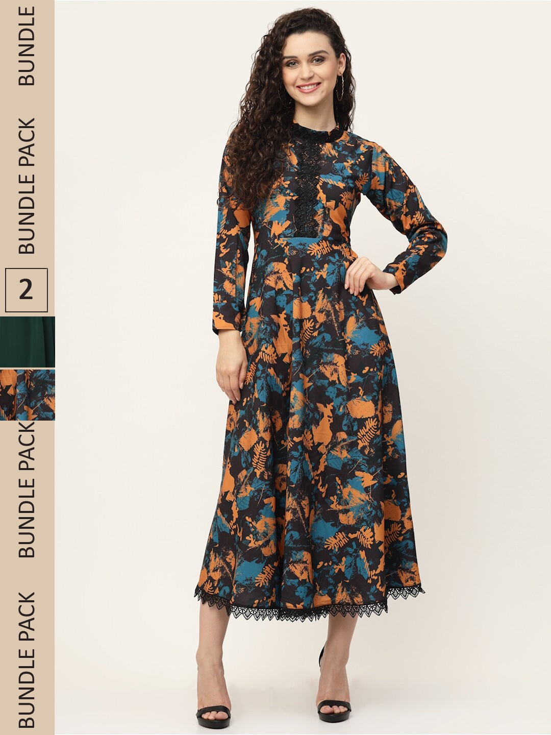 

MISS AYSE Pack Of 2 Black & Green Georgette Maxi Dress