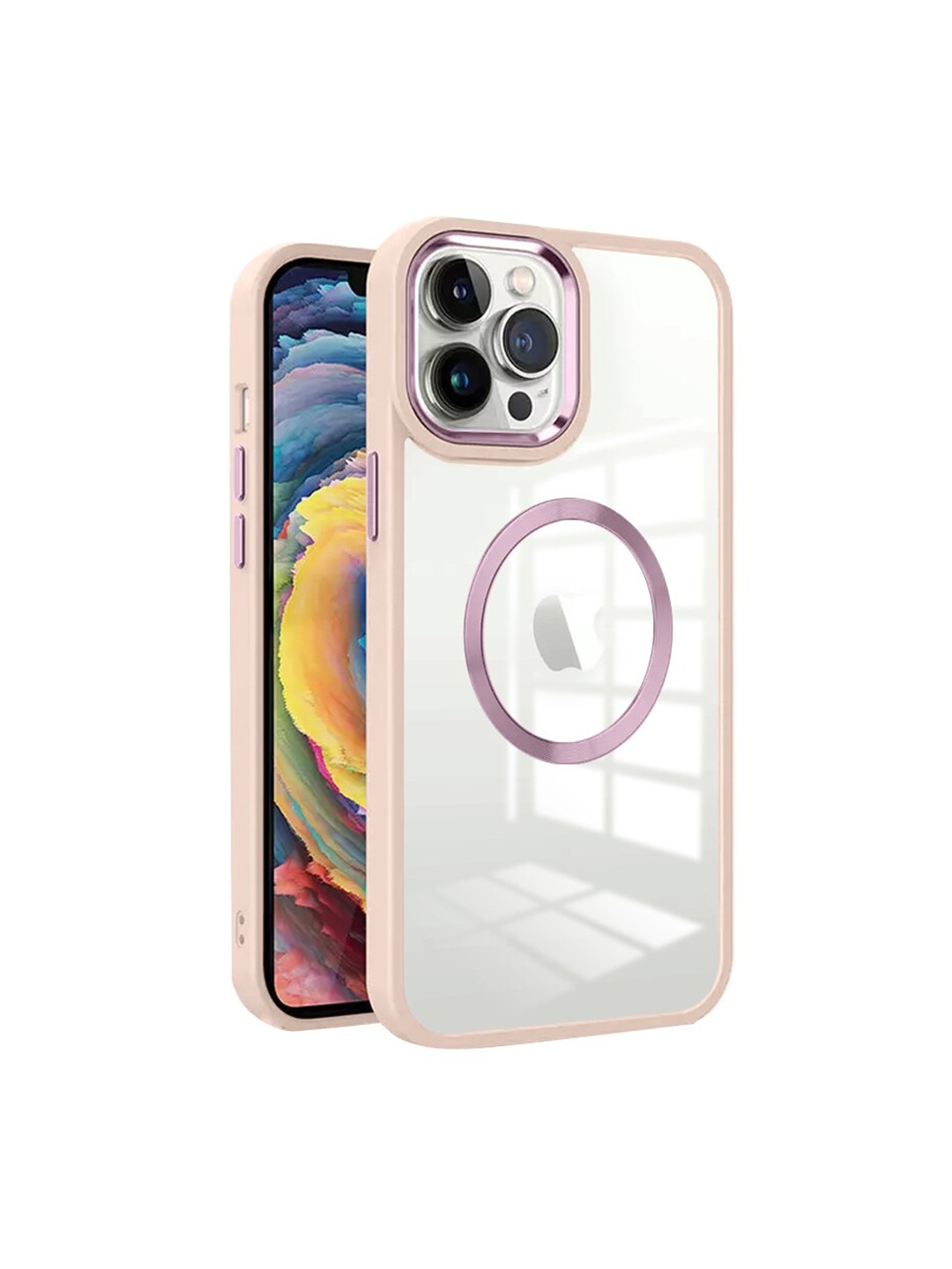 

Karwan Transparent & Pink iPhone 12 Pro Max Phone Covers With Metal Lens