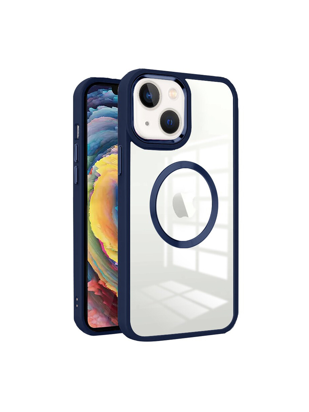 

Karwan Transparent & Pink iPhone 13 Metal Lens Phone Back Cover, Blue