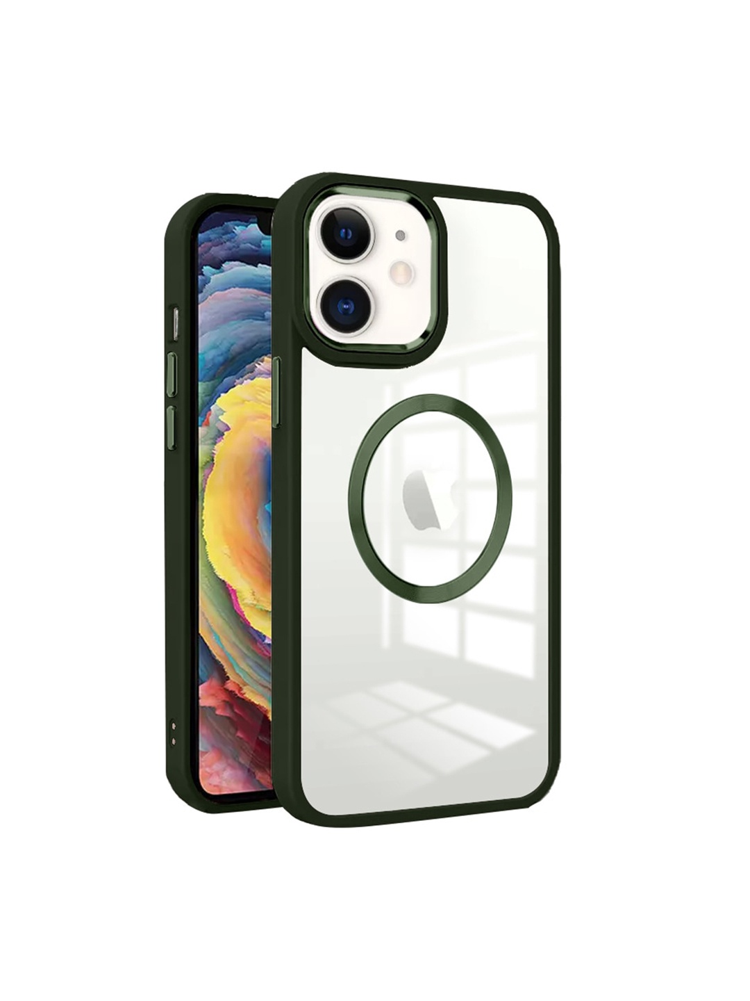 

Karwan Transparent & Green Iphone 12 Metal Lens Phone Back Cover