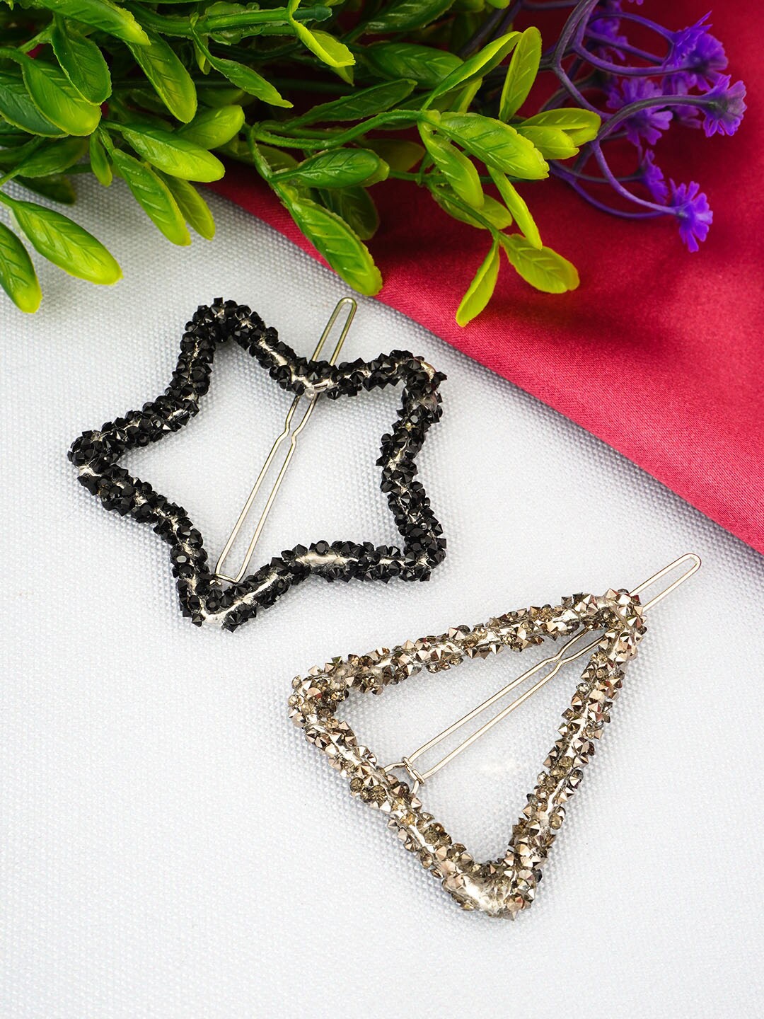 

Ferosh Women Gold-Toned & Black Set of 2 Embellished Hair Accessory Set
