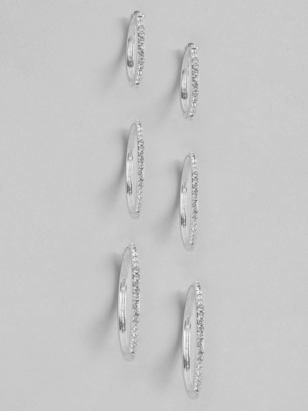 

Forever New Pack of 3 Silver-Plated Circular Multi-Size Hoop Earrings