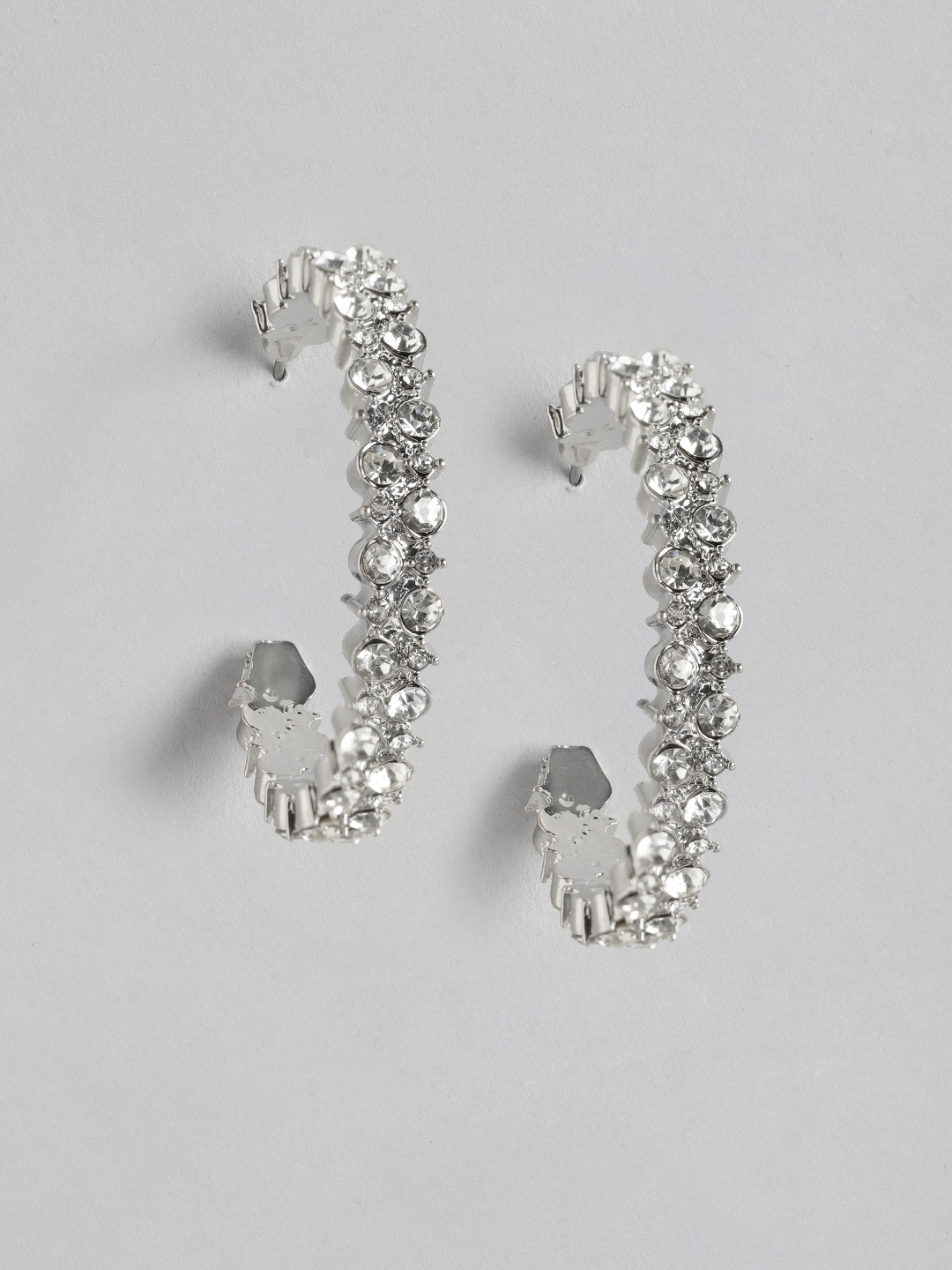 

Forever New Silver-Toned Circular Half Hoop Earrings