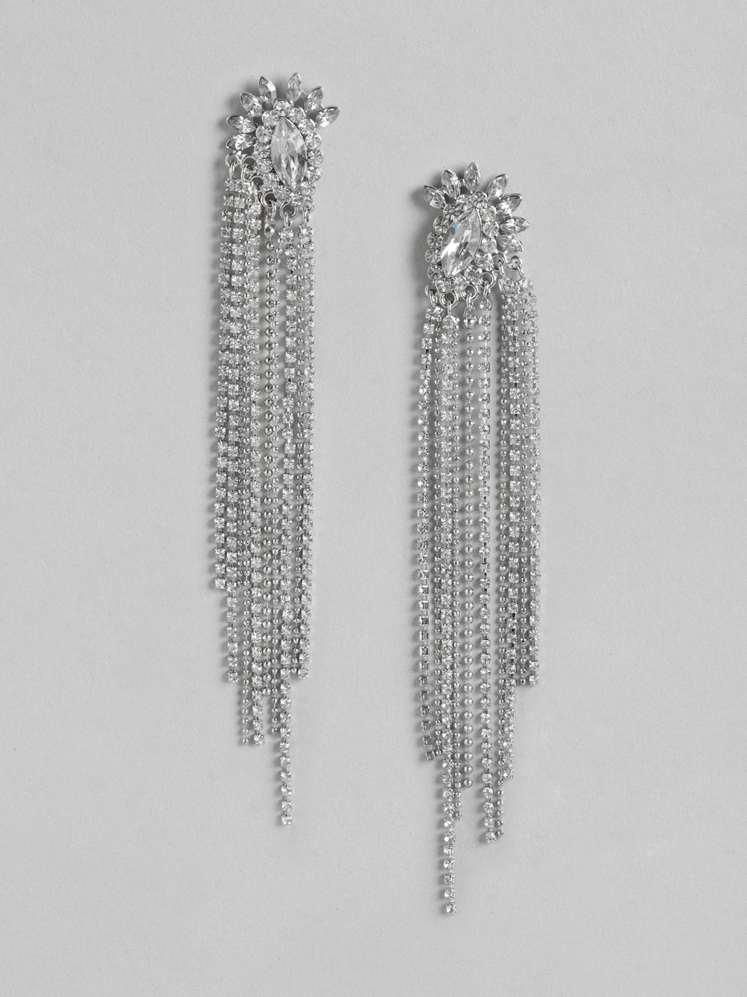 

Forever New Silver-Toned Stone-Studded Chandelier Earrings