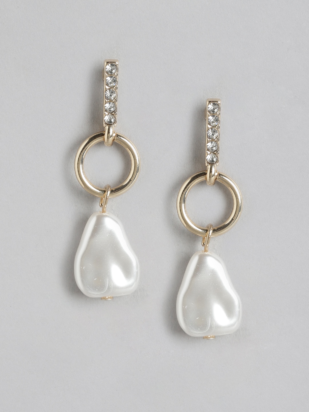 

Forever New Gold-Toned & White Classic Drop Earrings