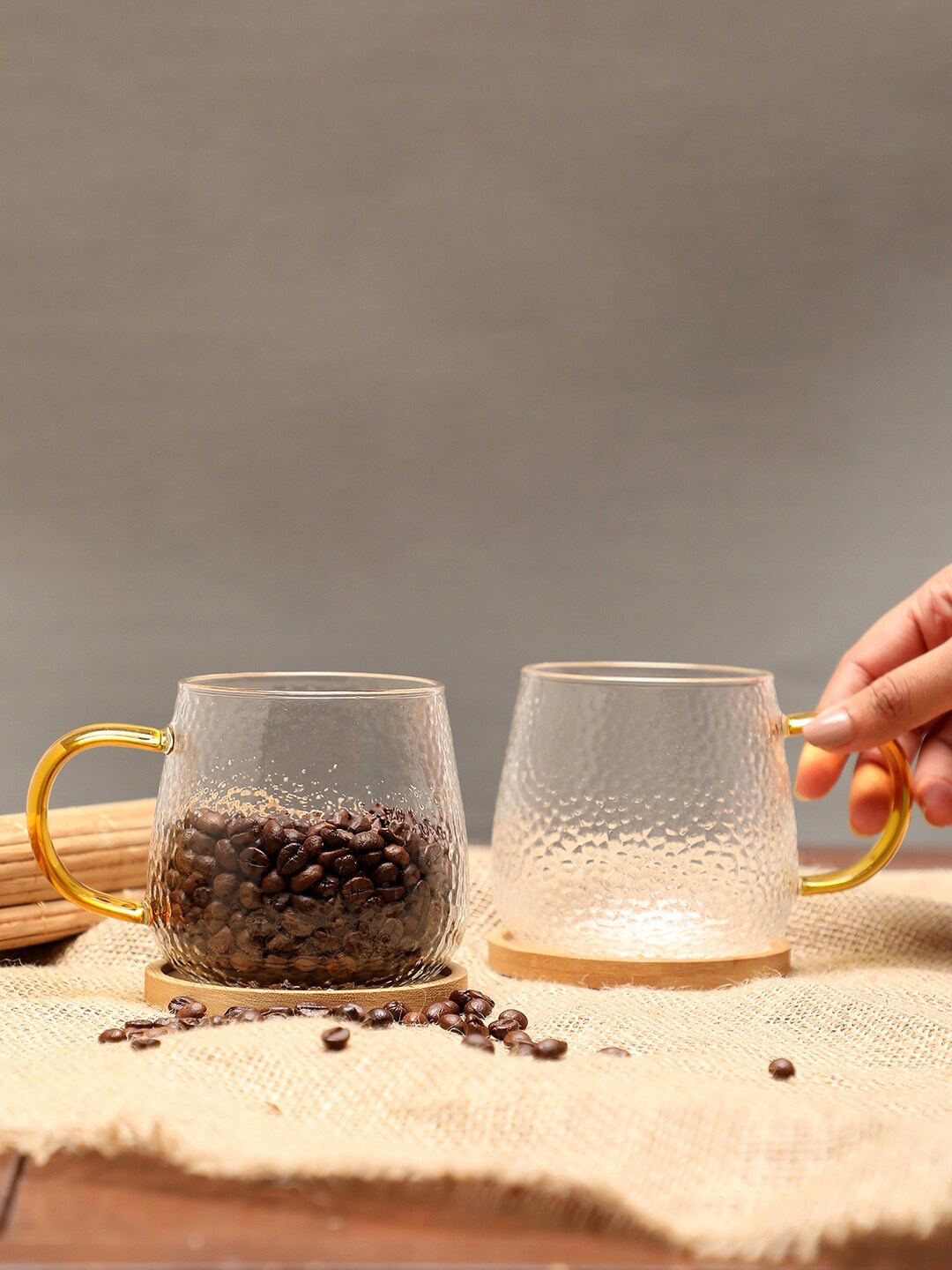 

Bonhomie Transparent & Yellow 2 Pieces Glass Cups 200 ML Each