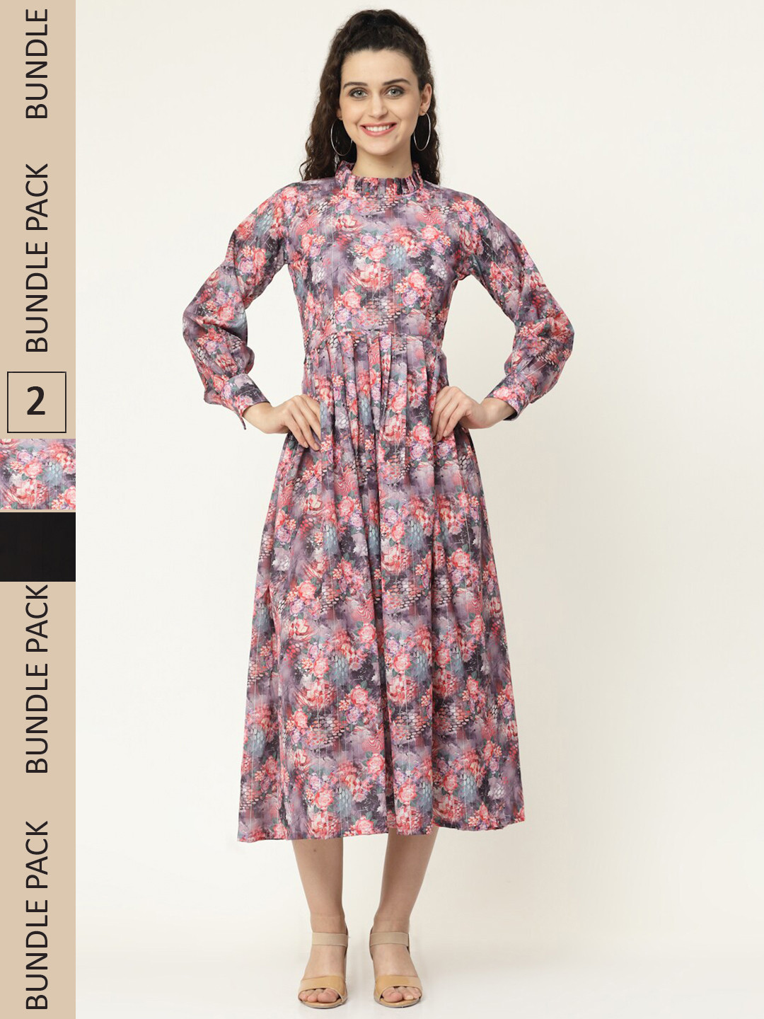 

MISS AYSE Pack Of 2 Peach & Black Floral Georgette Maxi Dress