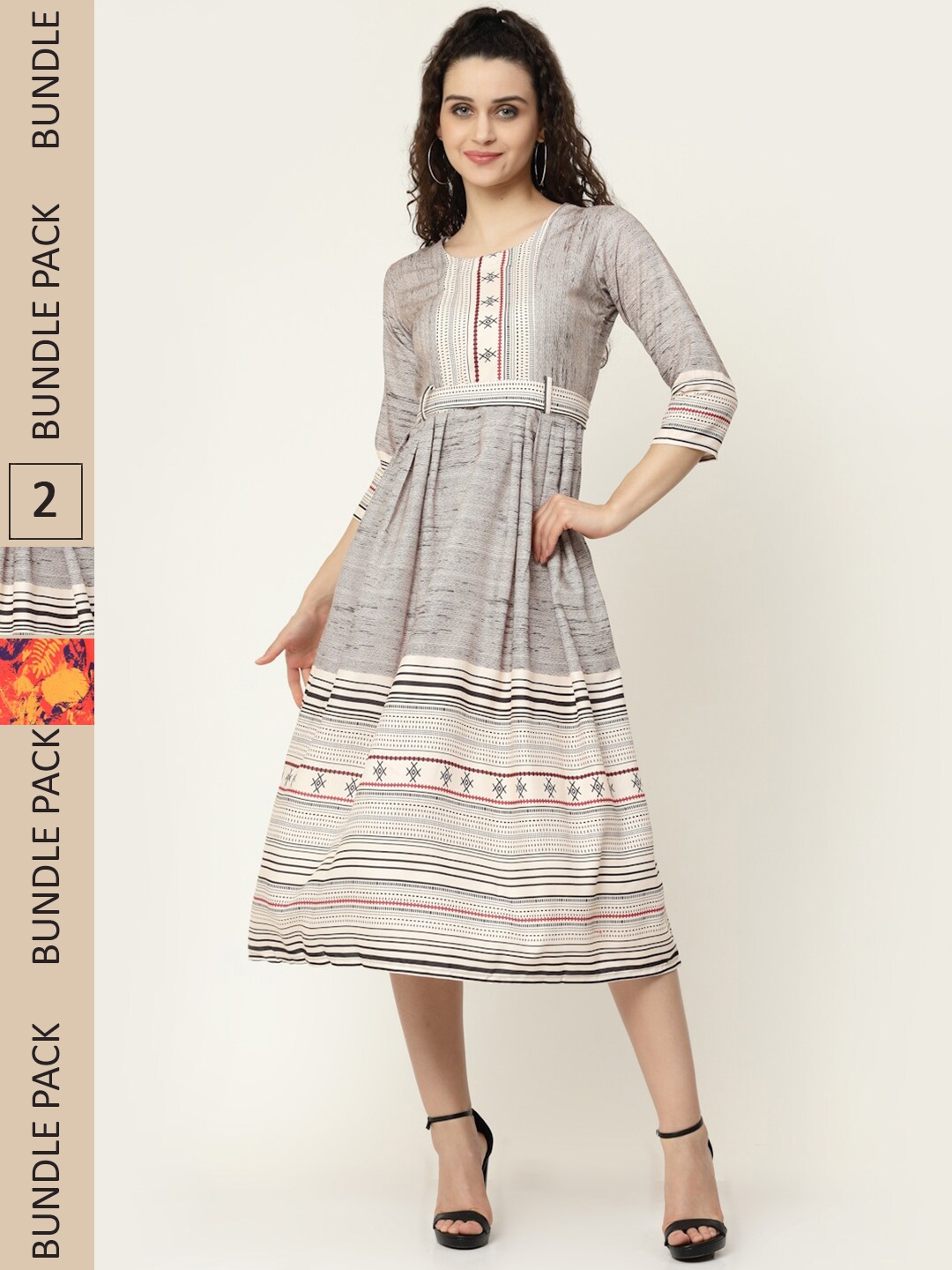 

MISS AYSE Pack Of 2 Grey & Orange A-Line Midi Dress