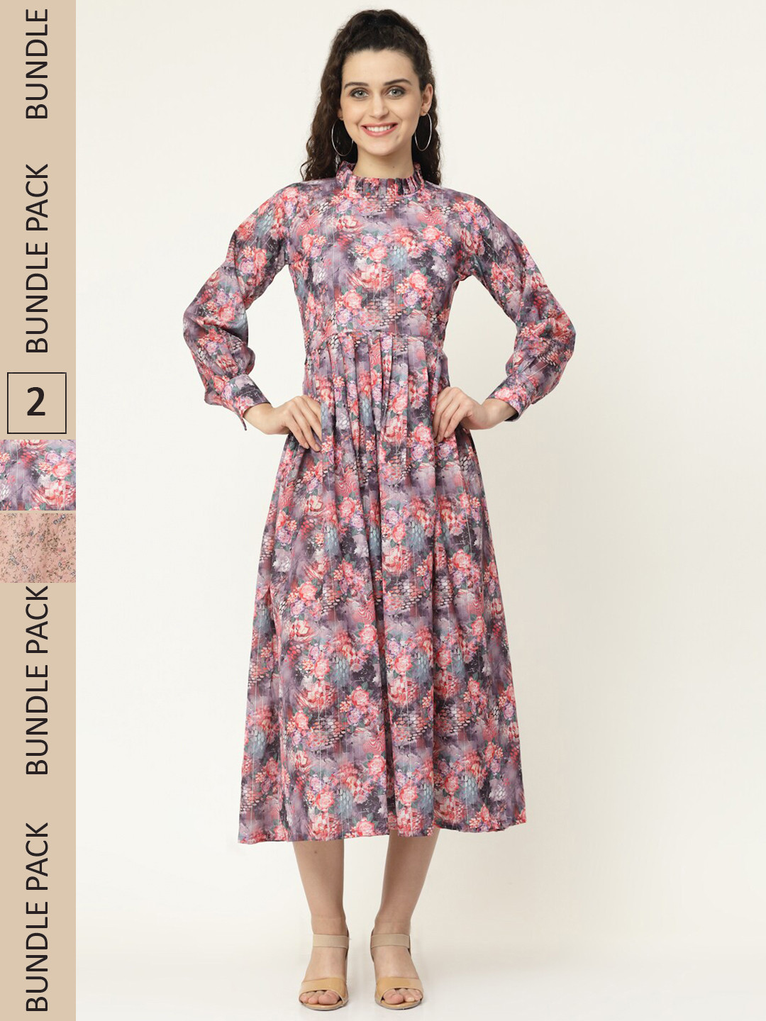 

MISS AYSE Pack of 2 Charcoal & Beige Floral Midi Dress