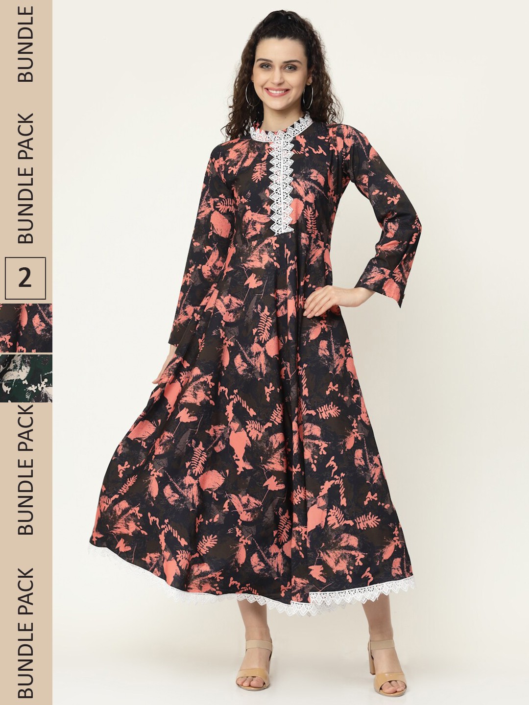 

MISS AYSE Pack of 2 Black & Green Floral Midi Dress