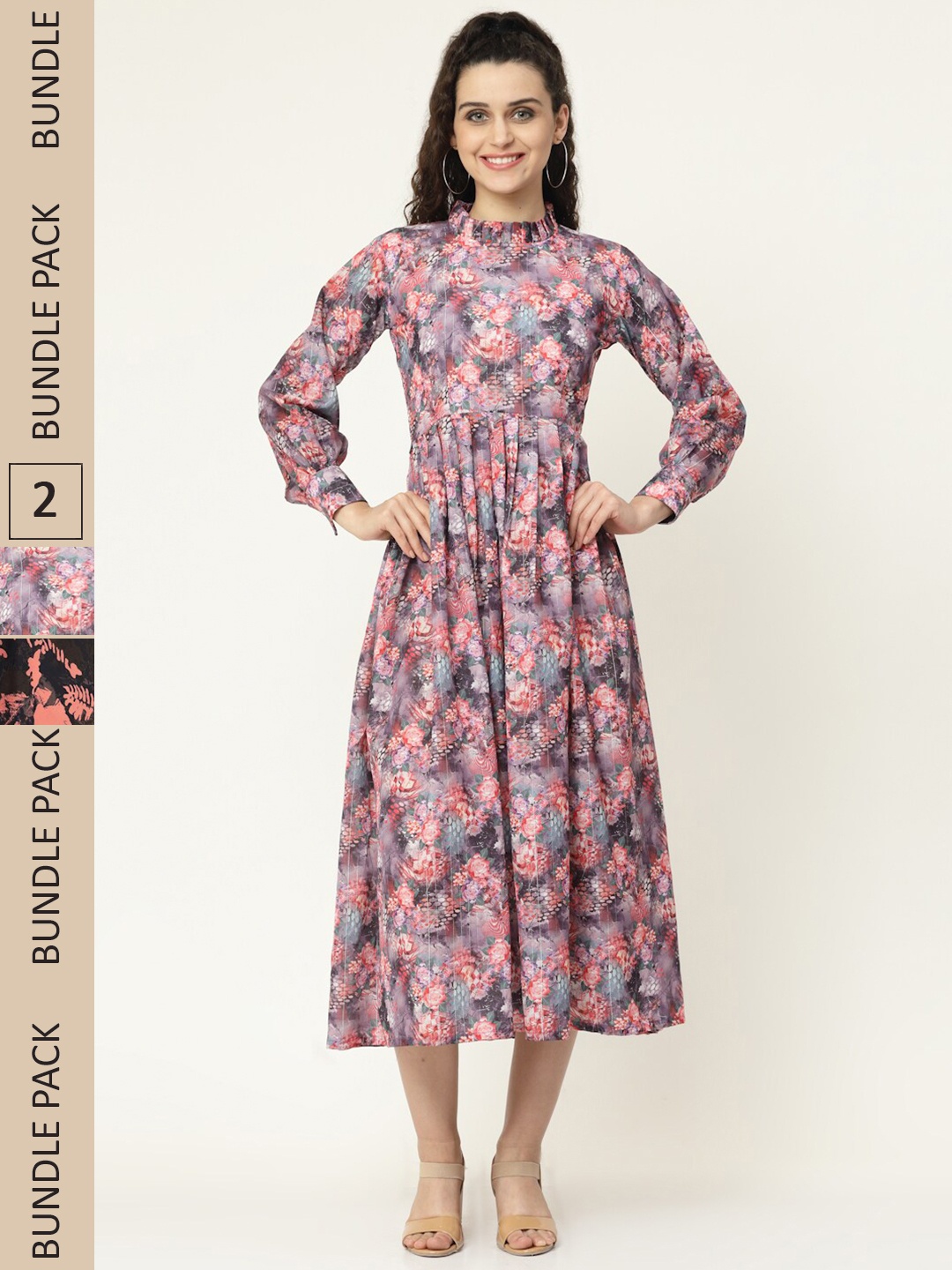 

MISS AYSE Pack of 2 Charcoal & Black Floral Fit & Flare Midi Dress