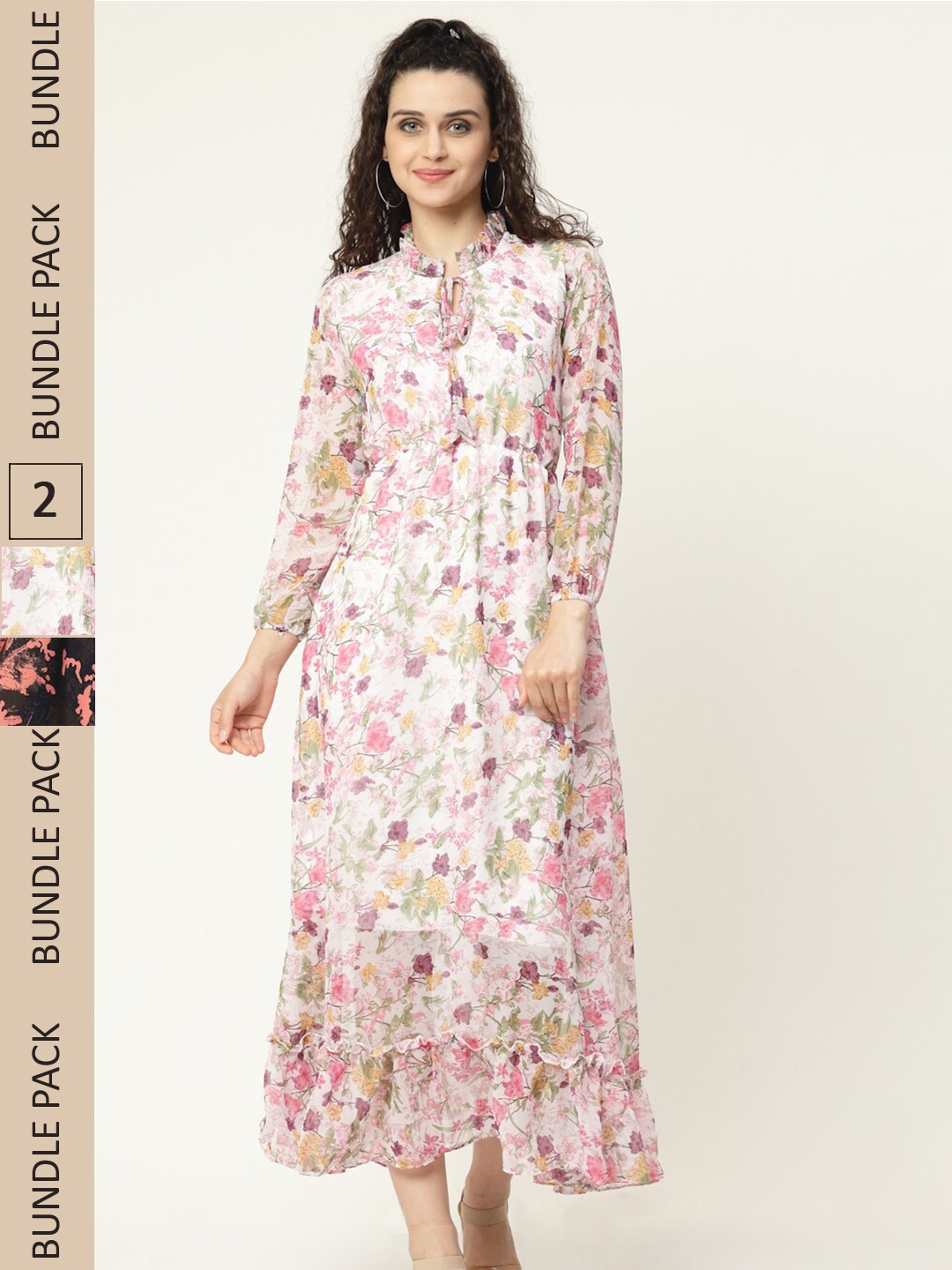 

MISS AYSE Pack of 2 Off White & Black Floral Fit & Flare Midi Dress