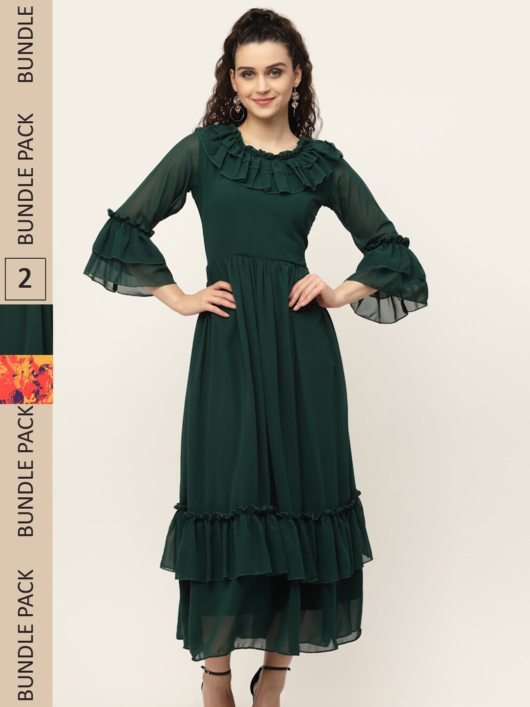 

MISS AYSE Pack of 2 Green & Orange A-Line Midi Dress