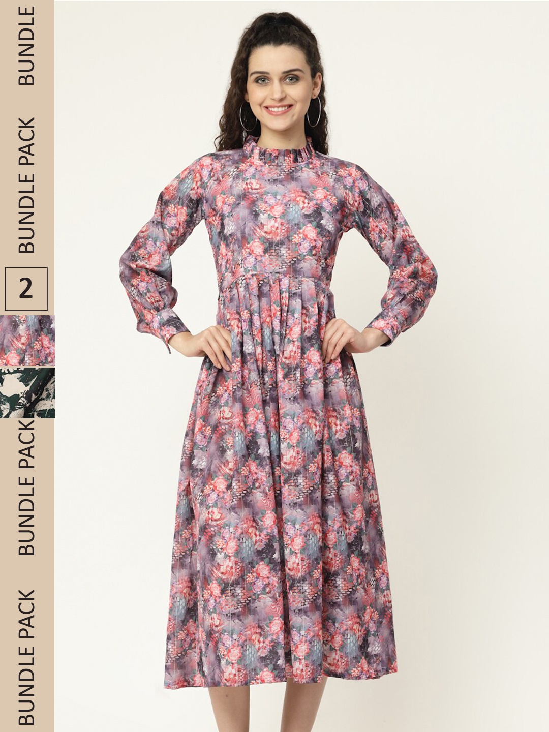 

MISS AYSE Pack of 2 Charcoal & Green Floral Midi Dress