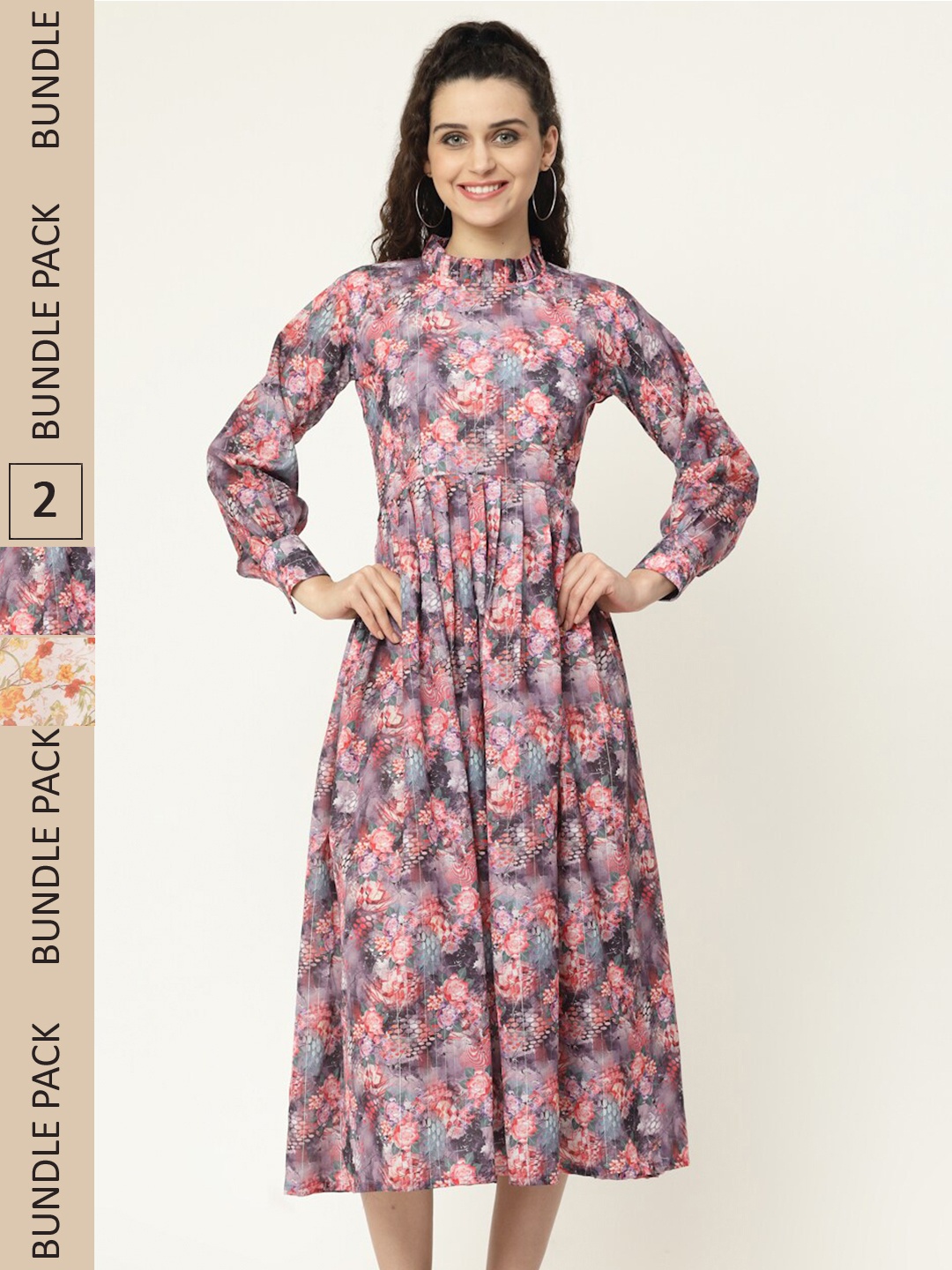 

MISS AYSE Pack of 2 Charcoal & Off White Floral Midi Dress